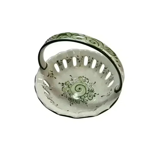 Vintage Vestal Bowl Basket Made In Portugal Numbered 94/2 Hand Painted Porcelain - Picture 1 of 12